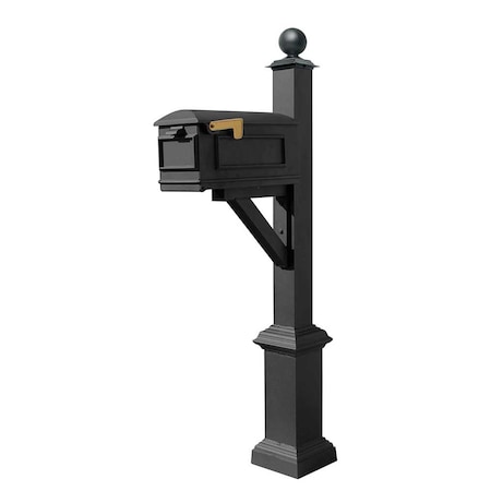 Qualarc Mailbox, Square Base & Large Ball Finial, (Black) WPD-SB1-S4-LMC-BLK
